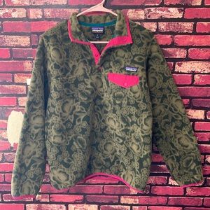 Patagonia synchilla quarter snap-t fleece olive green floral size small
